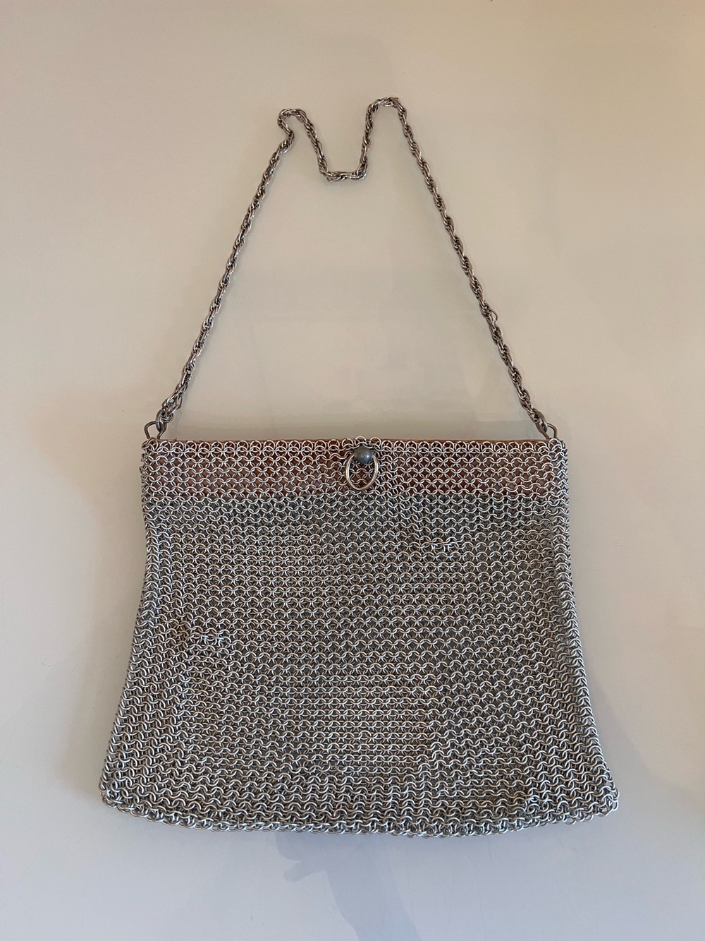 VINTAGE Metal Mesh Chainmail Purse Silver Evening Clutch Bag